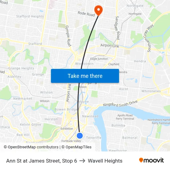 Ann St at James Street, Stop 6 to Wavell Heights map