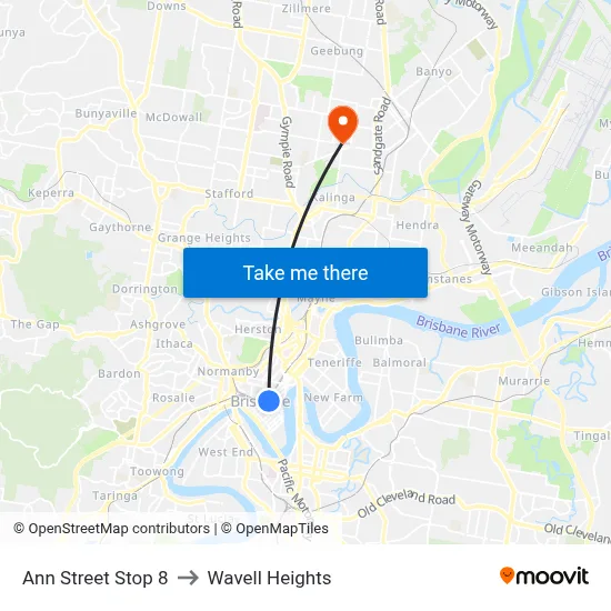Ann Street Stop 8 to Wavell Heights map