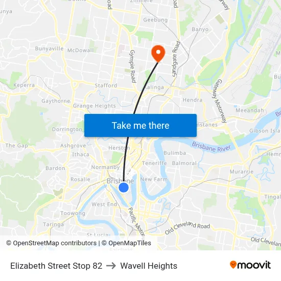 Elizabeth Street Stop 82 to Wavell Heights map