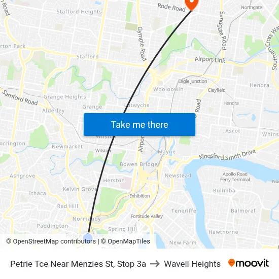 Petrie Tce Near Menzies St, Stop 3a to Wavell Heights map