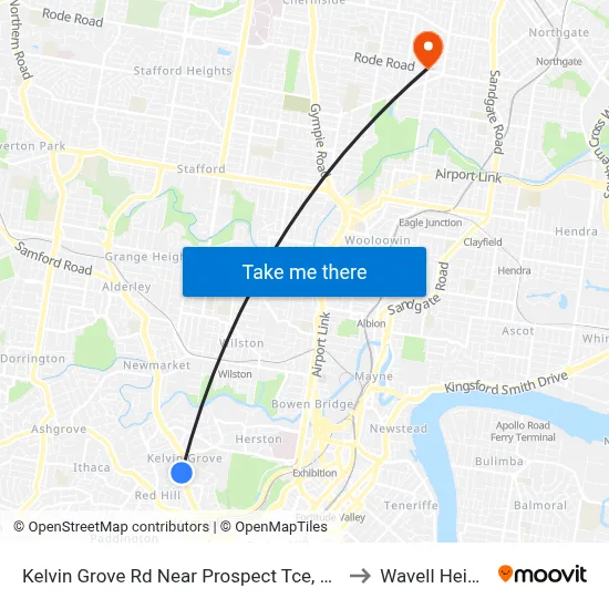 Kelvin Grove Rd Near Prospect Tce, Stop 13 to Wavell Heights map