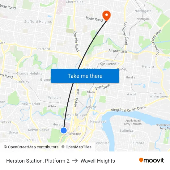 Herston Station, Platform 2 to Wavell Heights map
