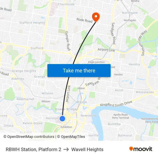 RBWH Station, Platform 2 to Wavell Heights map