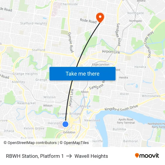 RBWH Station, Platform 1 to Wavell Heights map