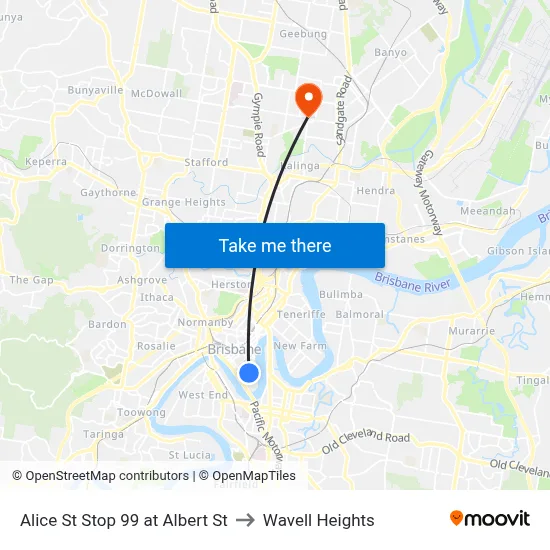Alice St Stop 99 at Albert St to Wavell Heights map