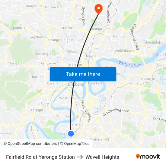 Fairfield Rd at Yeronga Station to Wavell Heights map