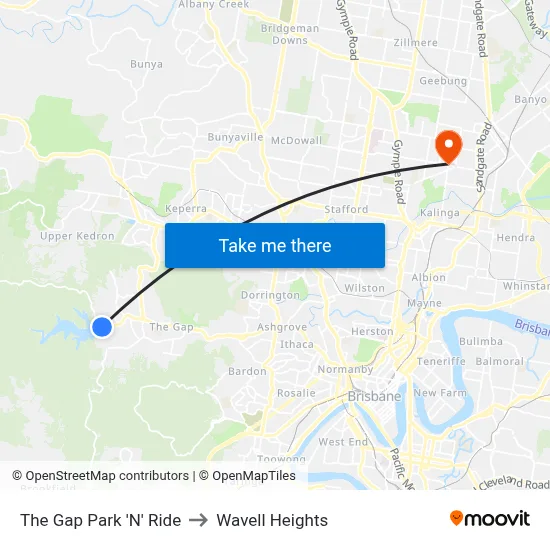 The Gap Park 'N' Ride to Wavell Heights map