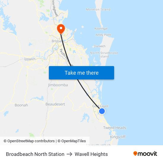 Broadbeach North Station to Wavell Heights map