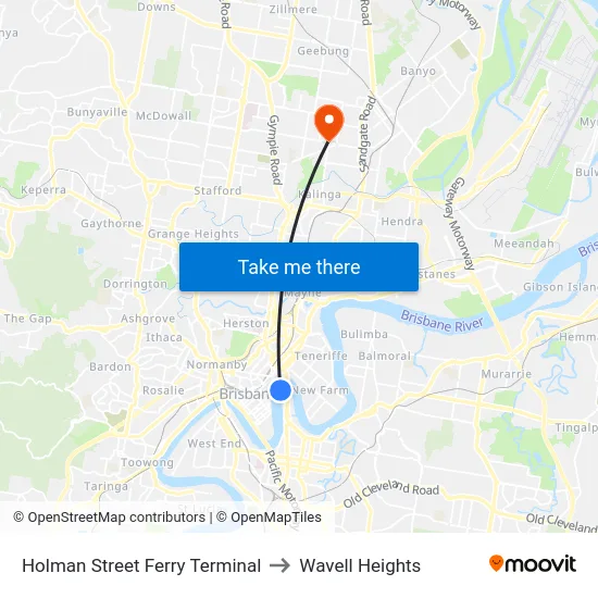 Holman Street Ferry Terminal to Wavell Heights map