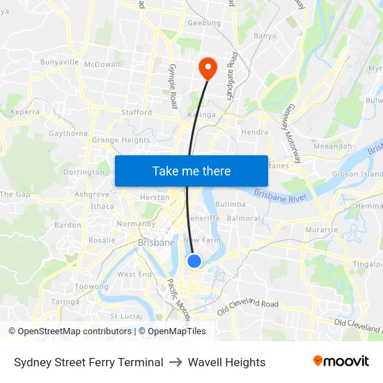 Sydney Street Ferry Terminal to Wavell Heights map