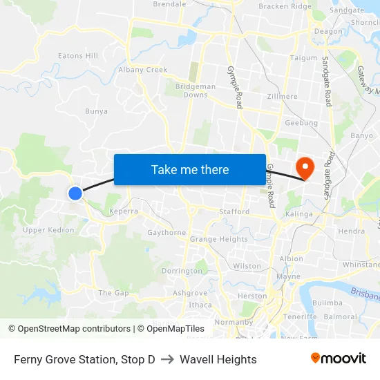 Ferny Grove Station, Stop D to Wavell Heights map