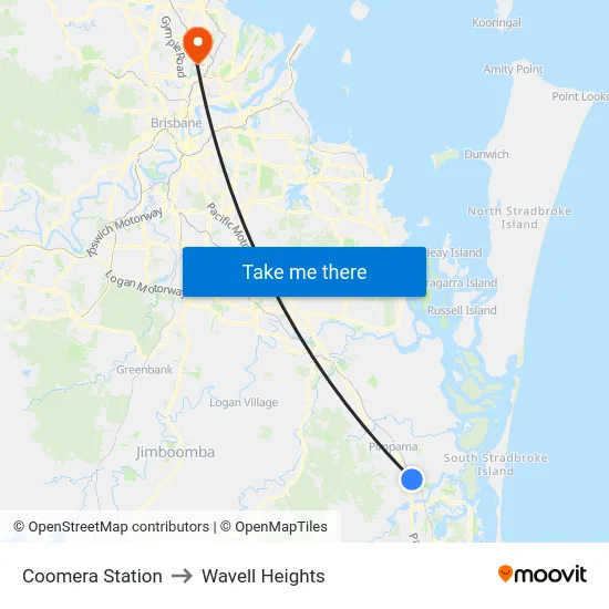 Coomera Station to Wavell Heights map