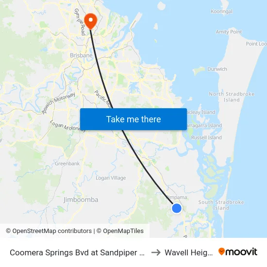 Coomera Springs Bvd at Sandpiper Court to Wavell Heights map