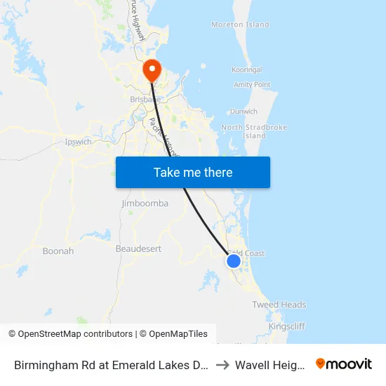 Birmingham Rd at Emerald Lakes Drive to Wavell Heights map