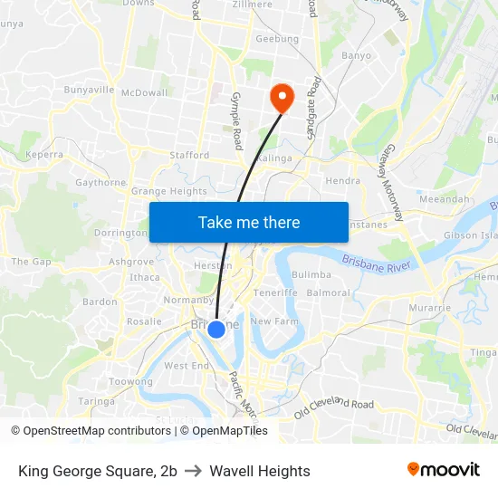 King George Square, 2b to Wavell Heights map