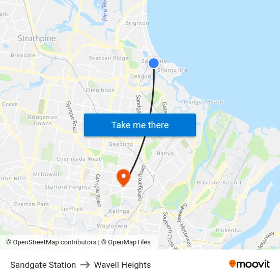 Sandgate Station to Wavell Heights map