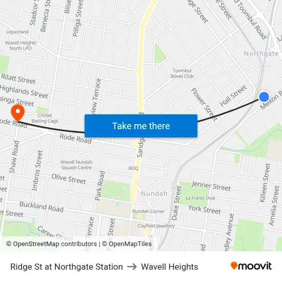Ridge St at Northgate Station to Wavell Heights map
