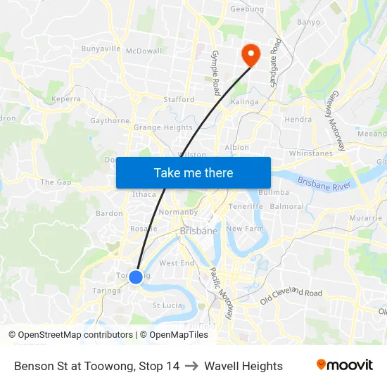 Benson St at Toowong, Stop 14 to Wavell Heights map