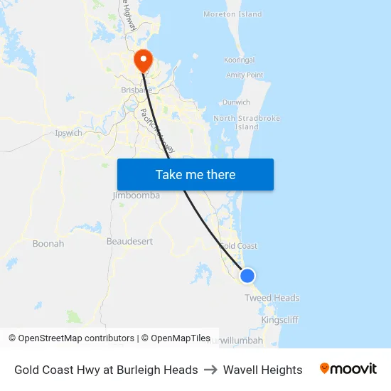 Gold Coast Hwy at Burleigh Heads to Wavell Heights map