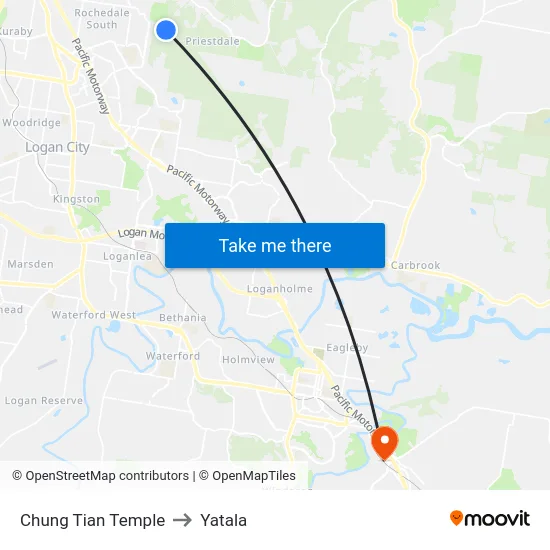 Chung Tian Temple to Yatala map