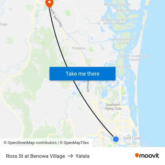 Ross St at Benowa Village to Yatala map