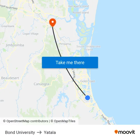 Bond University to Yatala map
