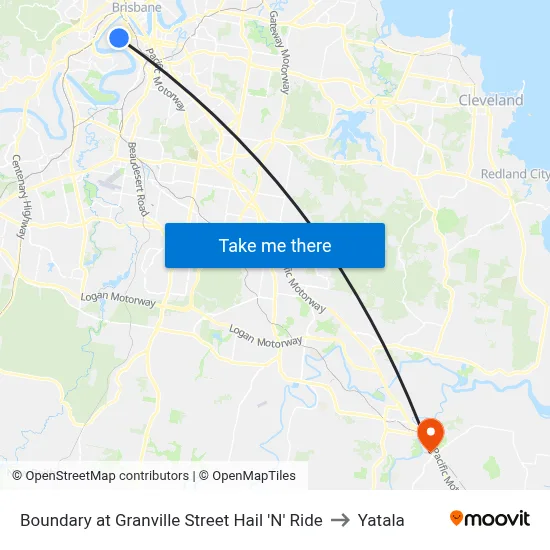 Boundary at Granville Street Hail 'N' Ride to Yatala map