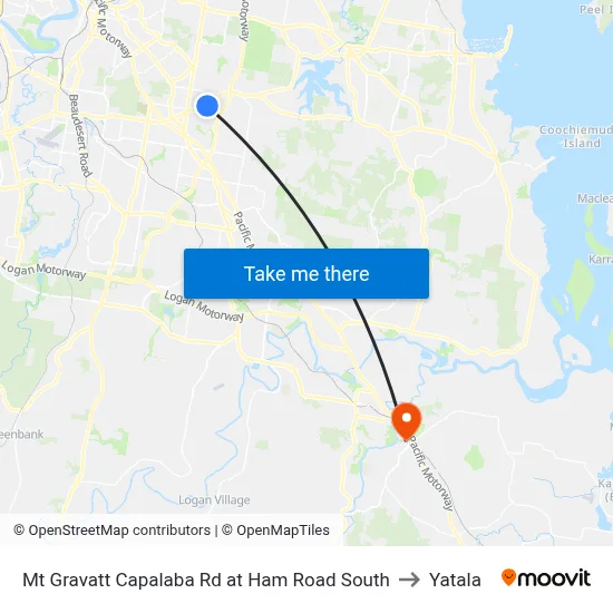 Mt Gravatt Capalaba Rd at Ham Road South to Yatala map