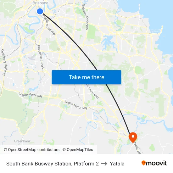 South Bank Busway Station, Platform 2 to Yatala map