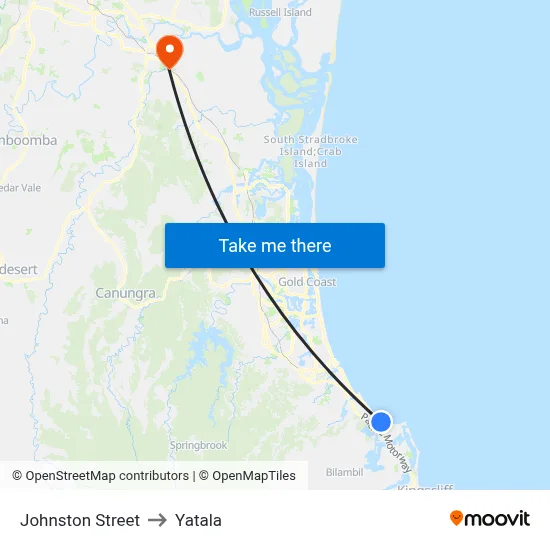 Johnston Street to Yatala map