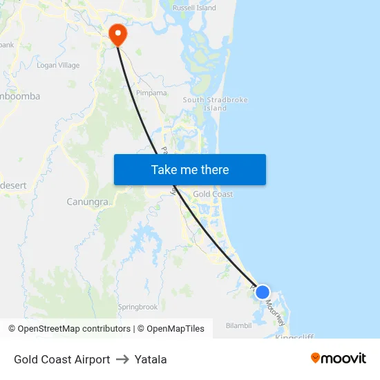 Gold Coast Airport to Yatala map