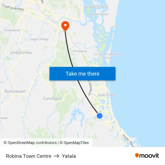 Robina Town Centre to Yatala map