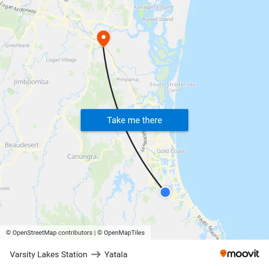 Varsity Lakes Station to Yatala map