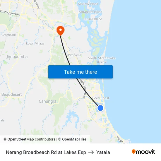 Nerang Broadbeach Rd at Lakes Esp to Yatala map