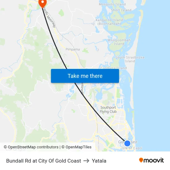 Bundall Rd at City Of Gold Coast to Yatala map