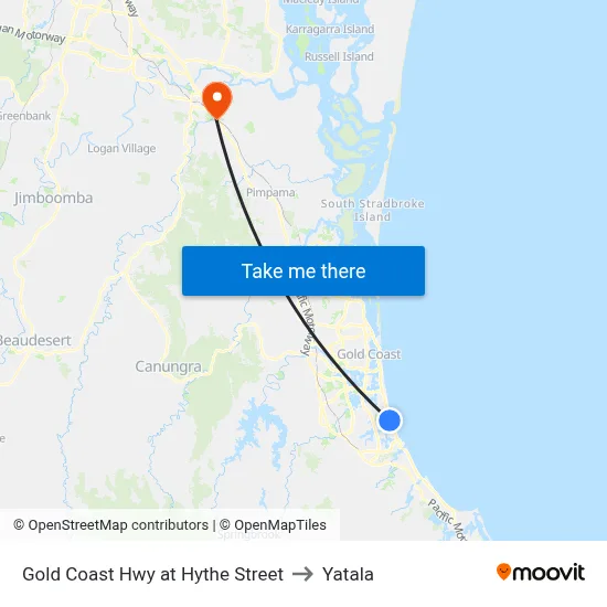 Gold Coast Hwy at Hythe Street to Yatala map