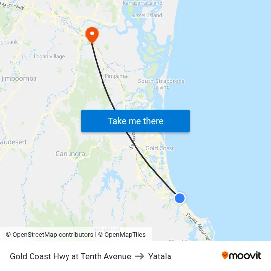 Gold Coast Hwy at Tenth Avenue to Yatala map