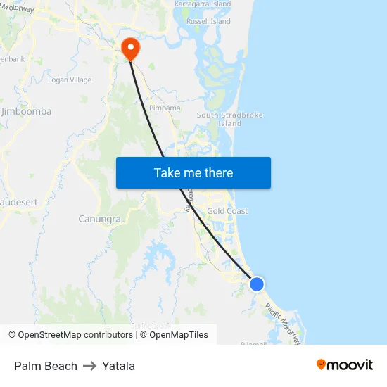 Palm Beach to Yatala map