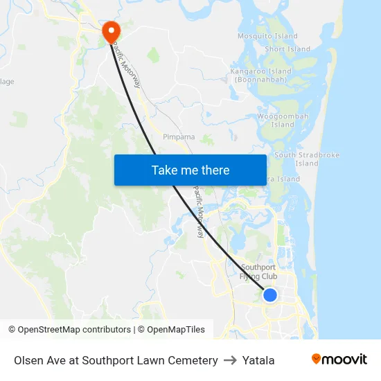 Olsen Ave at Southport Lawn Cemetery to Yatala map