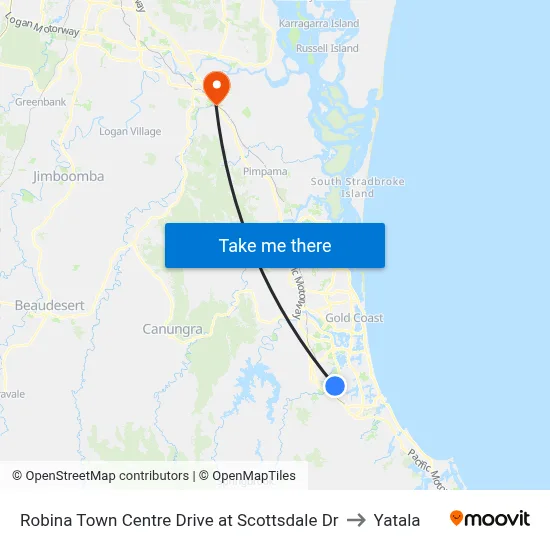 Robina Town Centre Drive at Scottsdale Dr to Yatala map