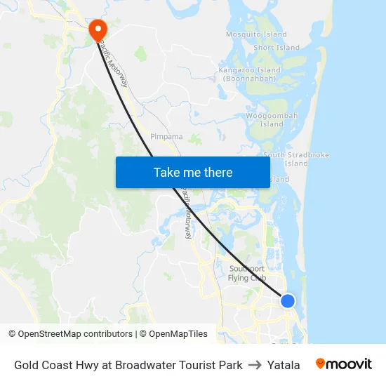 Gold Coast Hwy at Broadwater Tourist Park to Yatala map
