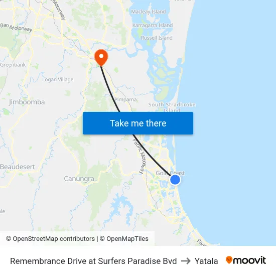 Remembrance Drive at Surfers Paradise Bvd to Yatala map