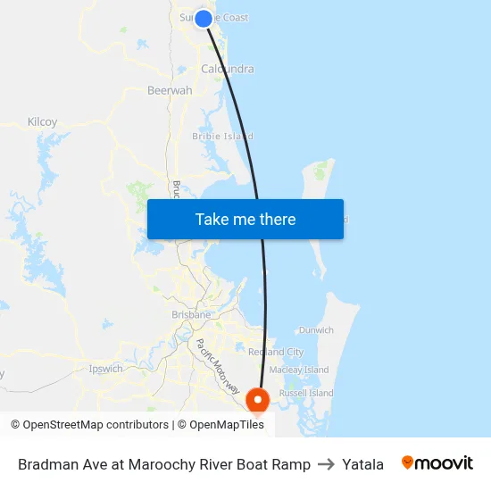 Bradman Ave at Maroochy River Boat Ramp to Yatala map