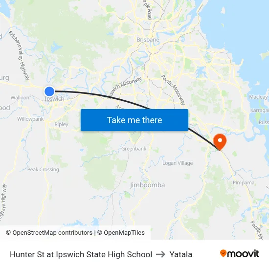 Hunter St at Ipswich State High School to Yatala map