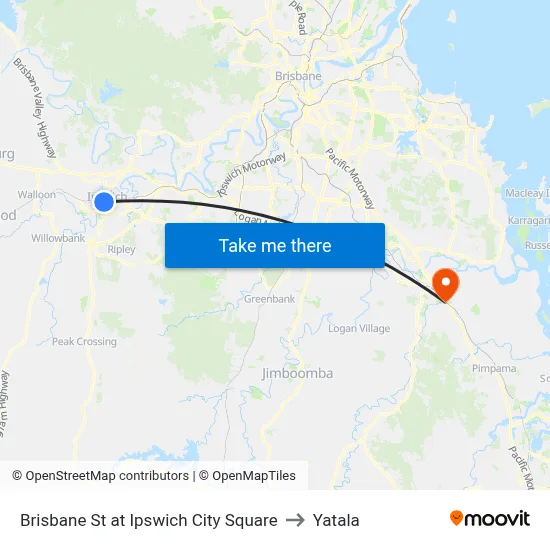 Brisbane St at Ipswich City Square to Yatala map
