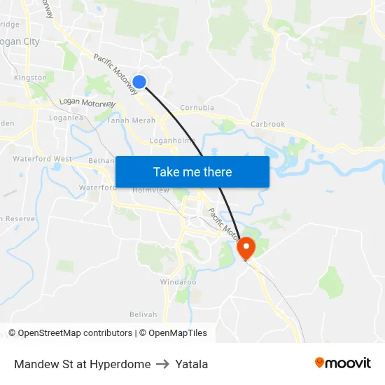 Mandew St at Hyperdome to Yatala map