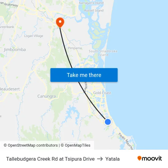 Tallebudgera Creek Rd at Tsipura Drive to Yatala map
