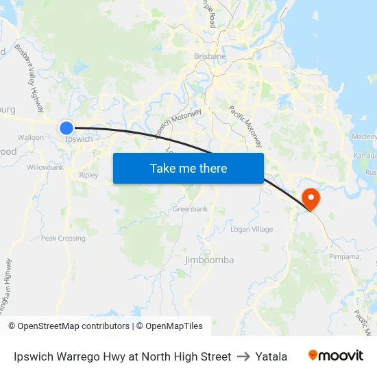 Ipswich Warrego Hwy at North High Street to Yatala map
