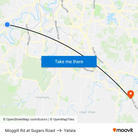 Moggill Rd at Sugars Road to Yatala map