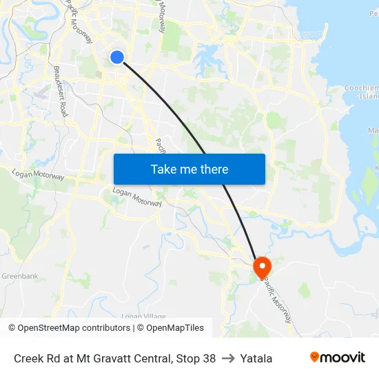 Creek Rd at Mt Gravatt Central, Stop 38 to Yatala map